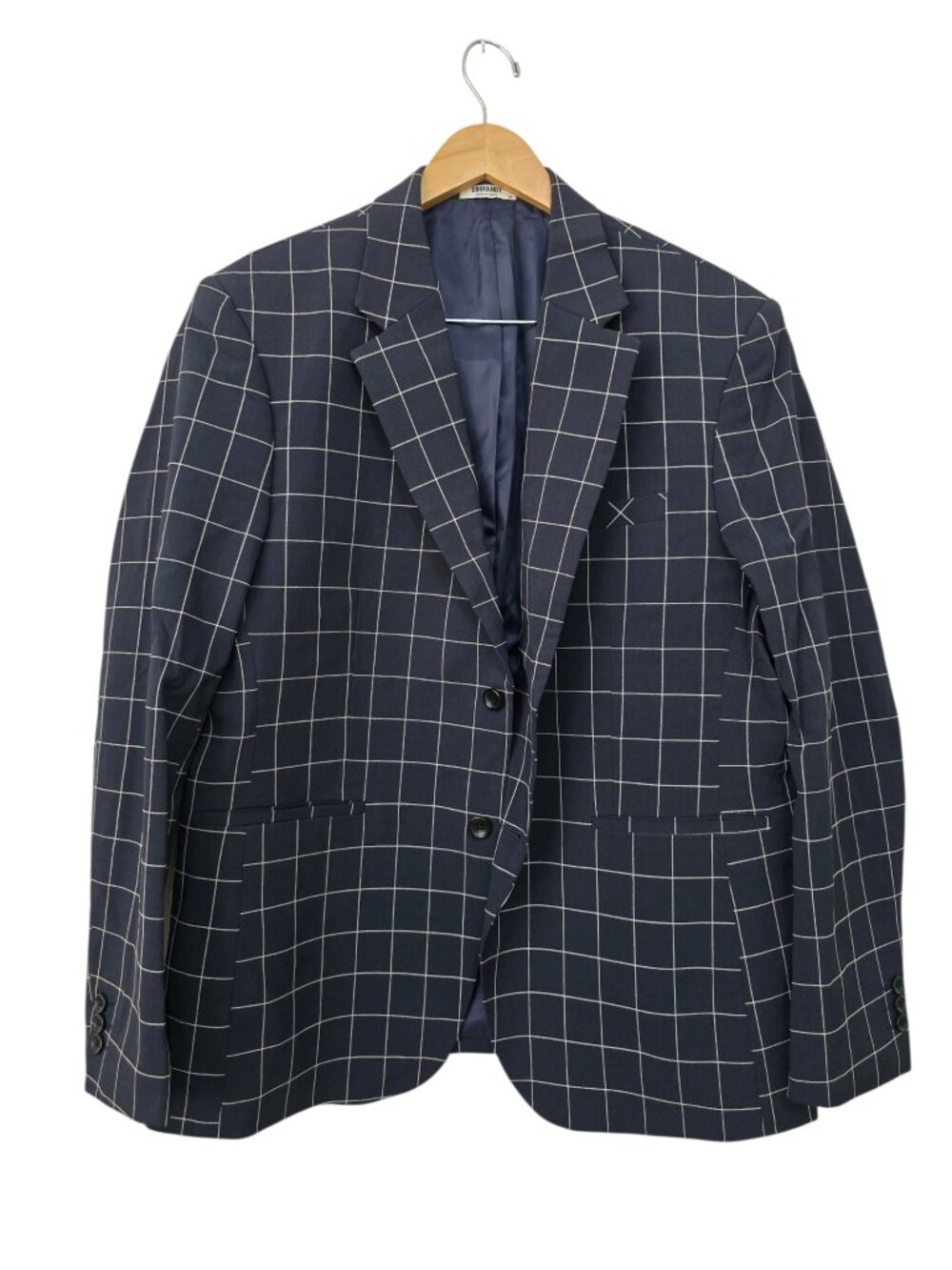 Coofandy Men's Dark Blue & White Plaid 2 Button Sports Coat Jacket Blazer XL